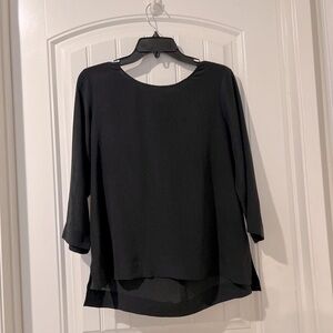 Madewell 100% Silk High Low Slit Side 3/4 Sleeve blouse black size Small